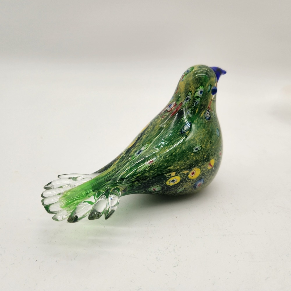 Robert William Colorful Millefiori Art Glass Bird Figurine Green Blue Hand Blown